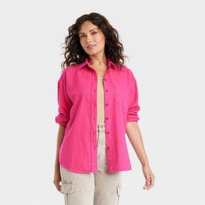 UNIVERSAL THREAD BUTTON DOWN SHIRT FLANNEL OVERSIZED LONG SLEEVE WOMEN'S L PINK